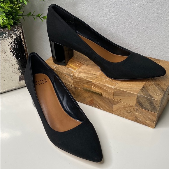 Donald‎ Pliner Stephani Pump Pointed Toe Block Heel Black Fabric Upper Size 8 - Picture 1 of 11
